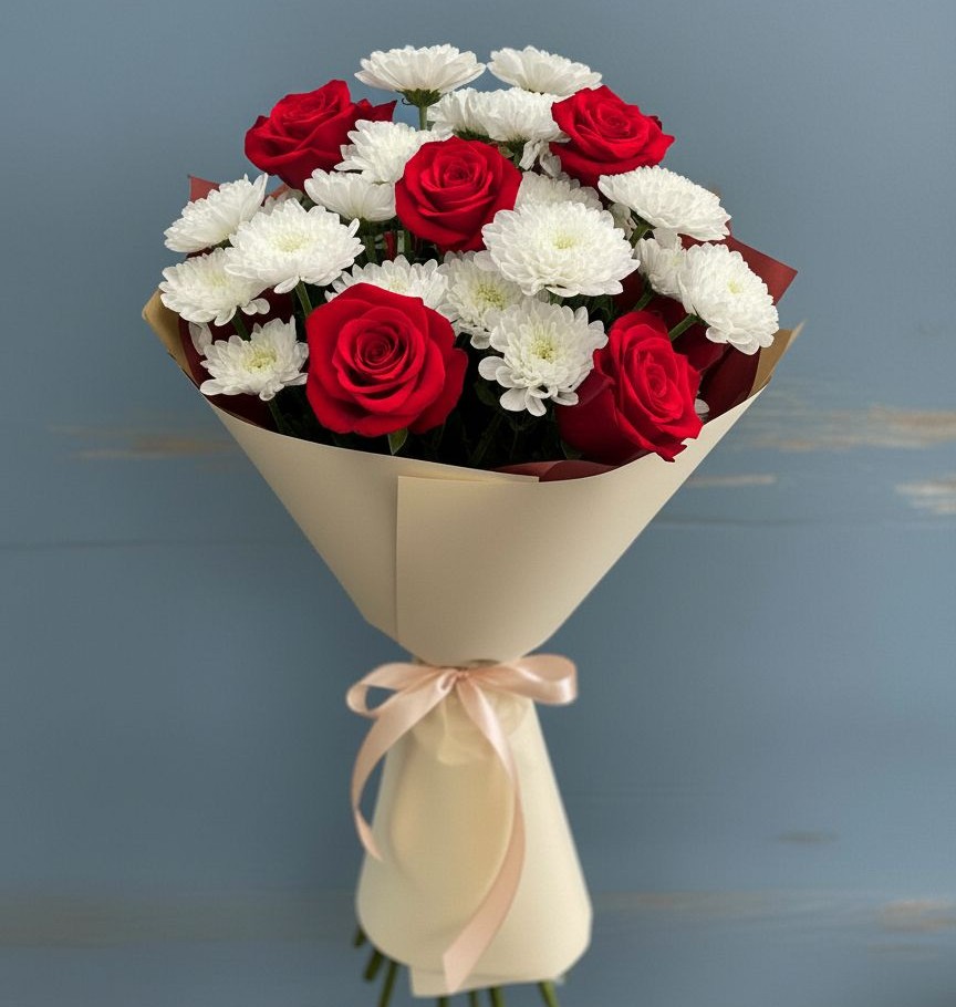 Букет цветов из: Розы и Хризантемы в Семеновке