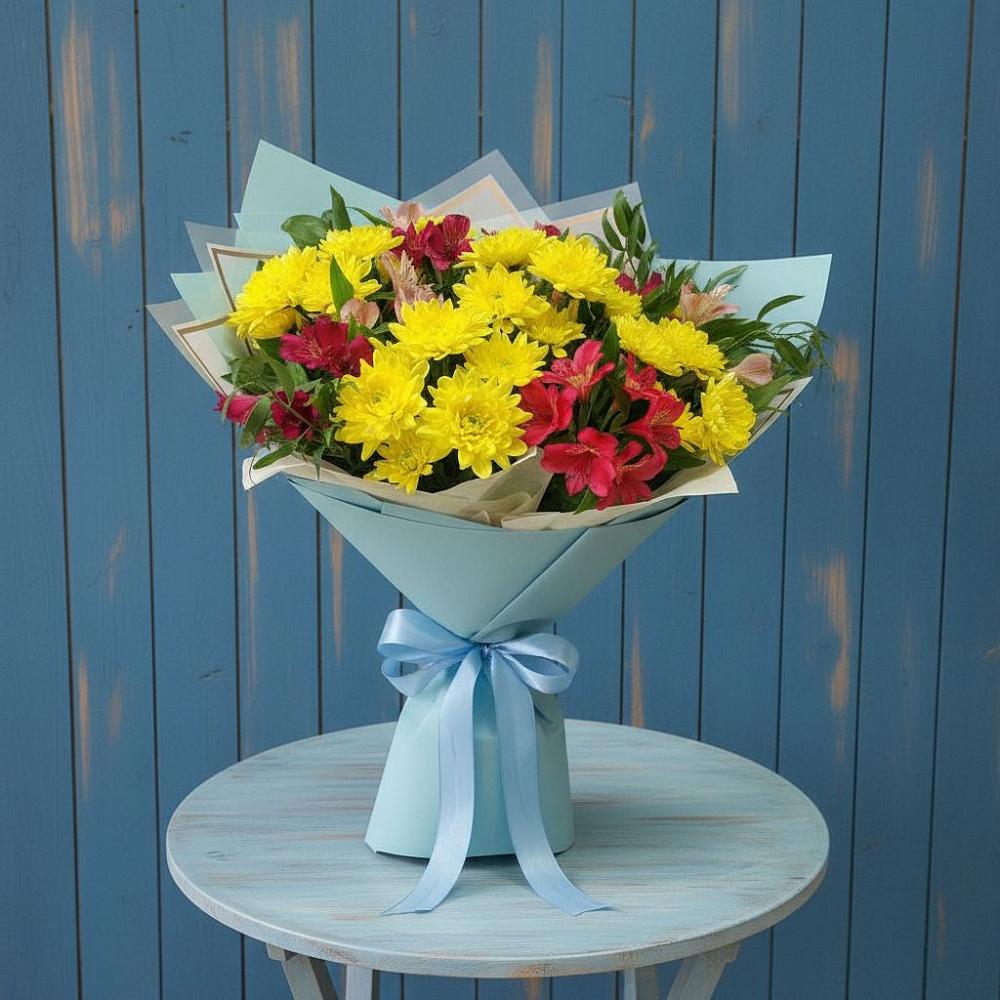 Букет цветов из: Альстромерии и Хризантемы в Семеновке