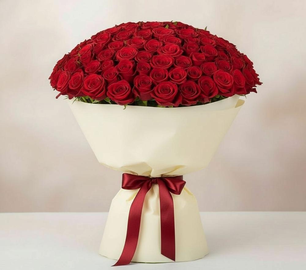 Букет 101 Красная роза Милано в Семеновке
