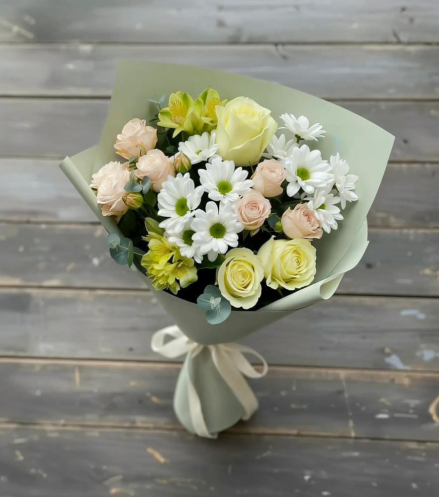 Букет цветов из: Альстромерии, Розы и Хризантемы в Семеновке