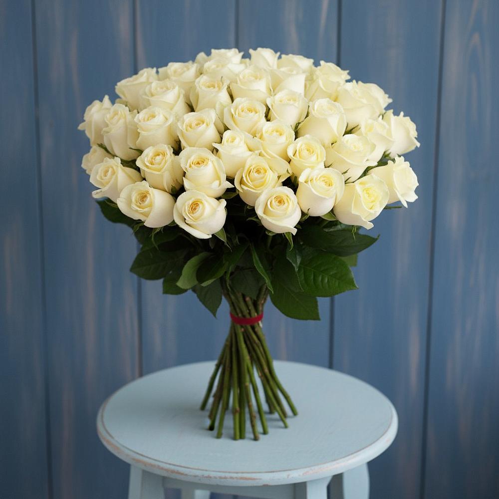 Букет 51 Белая роза Эдлесс Лав в Семеновке