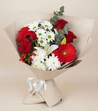 Букет цветов из:  Розы, Хризантемы, Герберы и Лилии в Семеновке