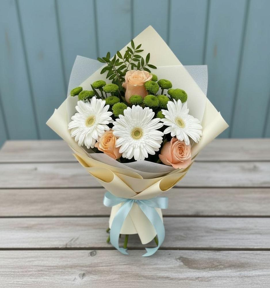 Букет цветов из: Герберы, Розы и Хризантемы в Семеновке