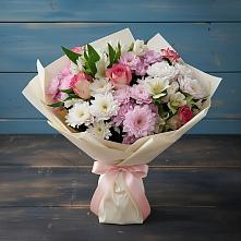 Букет цветов из:  Хризантемы, Альстромерии и Розы #REPLACE_PRED# Семеновке