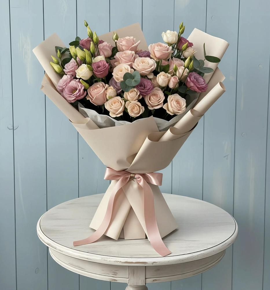 Букет цветов из: Розы и Лизиантусы в Семеновке