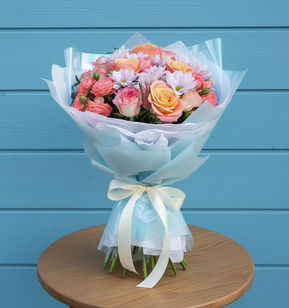 Букет цветов из: Хризантемы и Розы в Семеновке