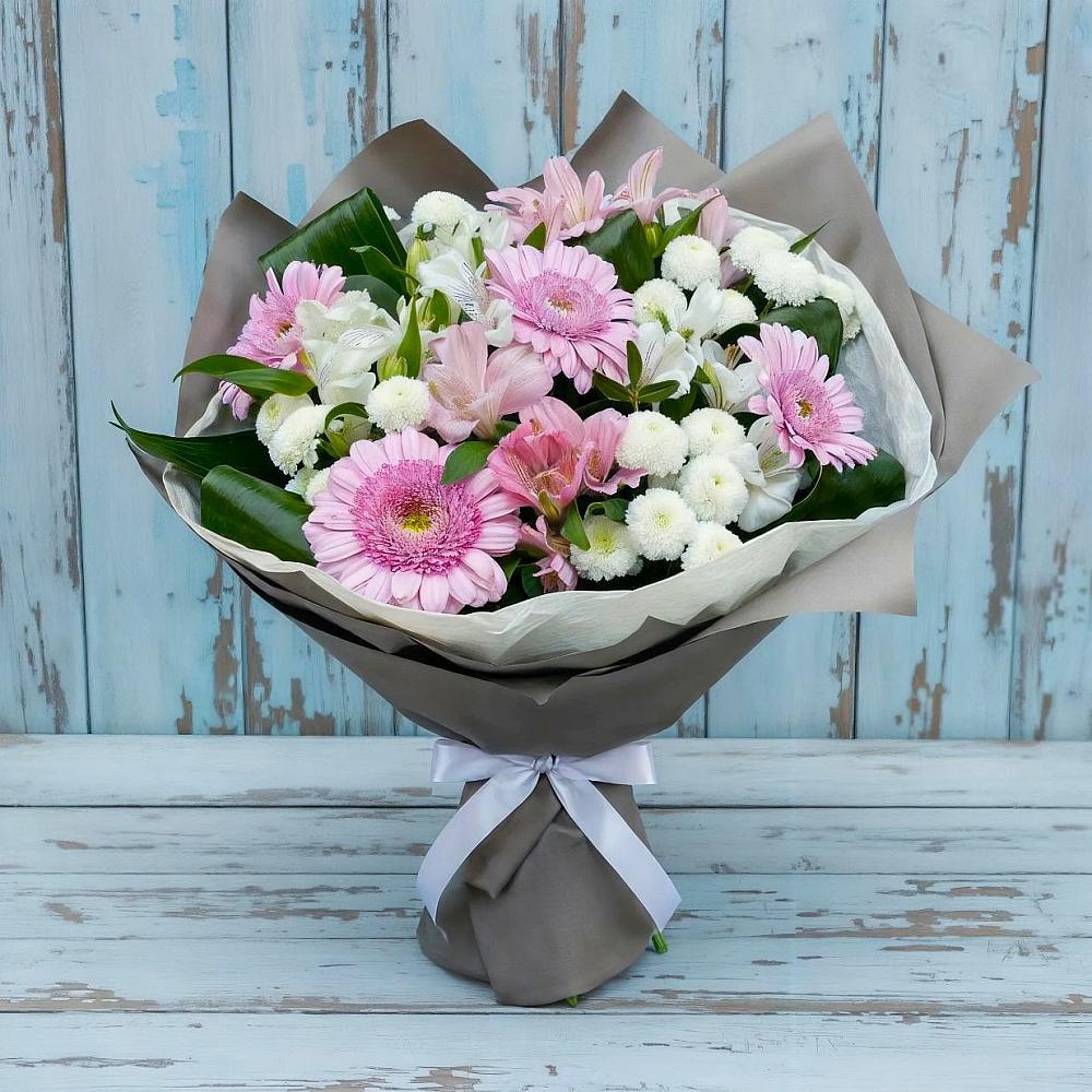Букет цветов из: Герберы, Альстромерии и Хризантемы в Семеновке